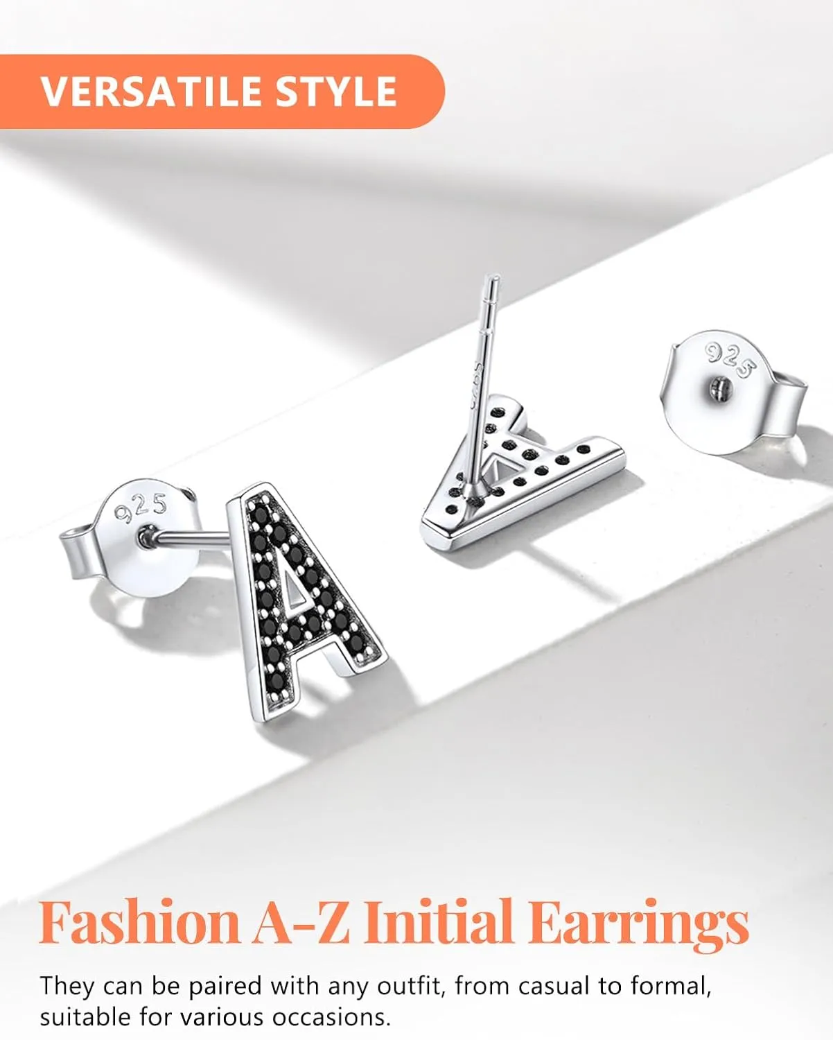 Silvora 925 Sterling Silver Stud Earrings Simple CZ Initial Letter A-Z Studs for Women Girls Sensitive Ears,with Gift Box