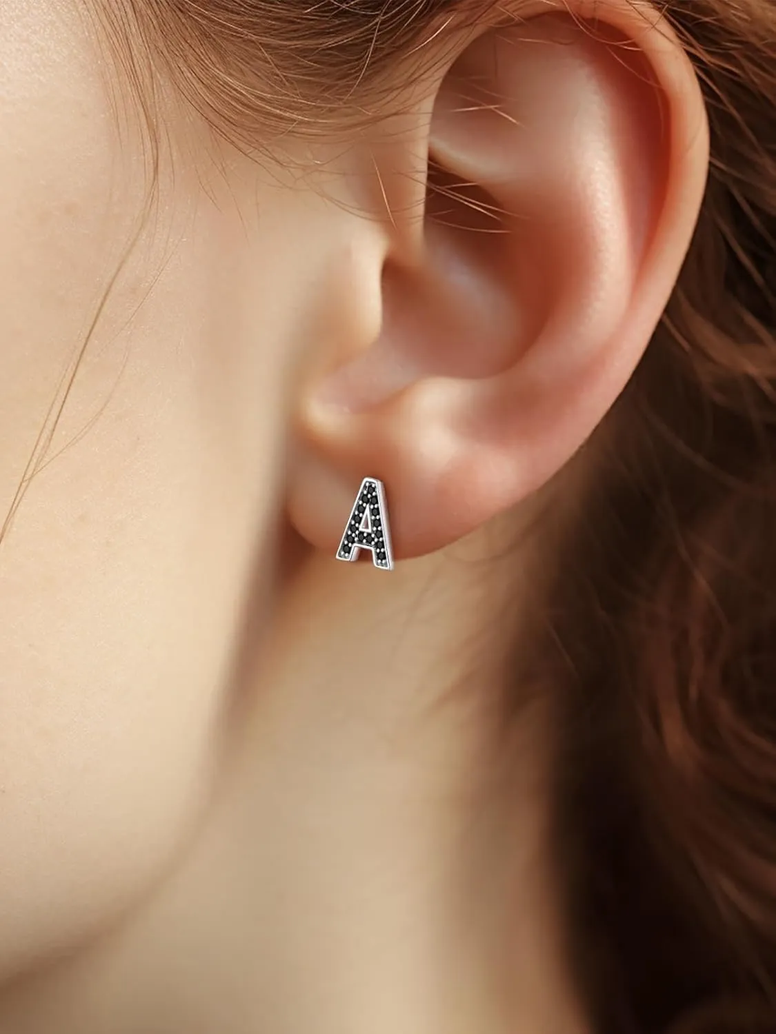 Silvora 925 Sterling Silver Stud Earrings Simple CZ Initial Letter A-Z Studs for Women Girls Sensitive Ears,with Gift Box