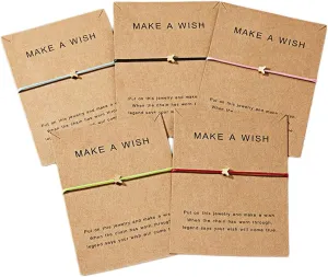 Simple Adjustable Braided Heart Shaped Bracelet with Wish Cards Star Wrap Wristband Bangle for Women Friendship Jewelry 5Pcs/Pack-Butterfly