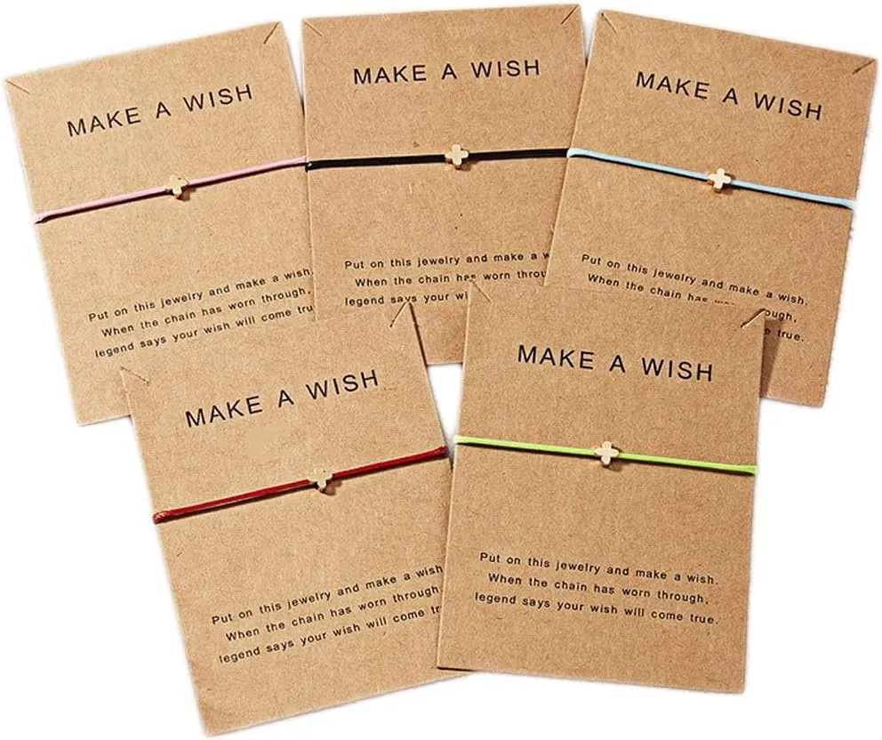 Simple Adjustable Braided Heart Shaped Bracelet with Wish Cards Star Wrap Wristband Bangle for Women Friendship Jewelry 5Pcs/Pack-Cross