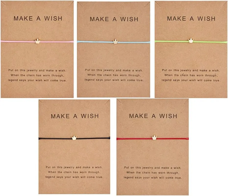 Simple Adjustable Braided Heart Shaped Bracelet with Wish Cards Star Wrap Wristband Bangle for Women Friendship Jewelry 5Pcs/Pack-Crown
