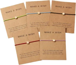 Simple Adjustable Braided Heart Shaped Bracelet with Wish Cards Star Wrap Wristband Bangle for Women Friendship Jewelry 5Pcs/Pack-Round