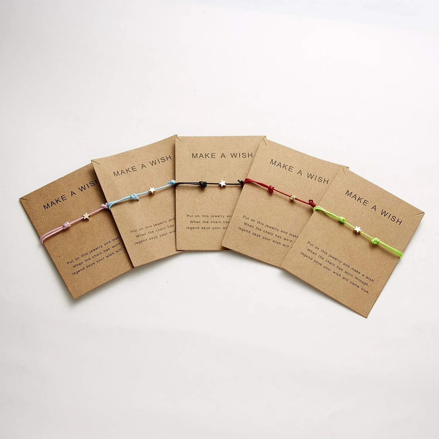 Simple Adjustable Braided Heart Shaped Bracelet with Wish Cards Star Wrap Wristband Bangle for Women Friendship Jewelry 5Pcs/Pack