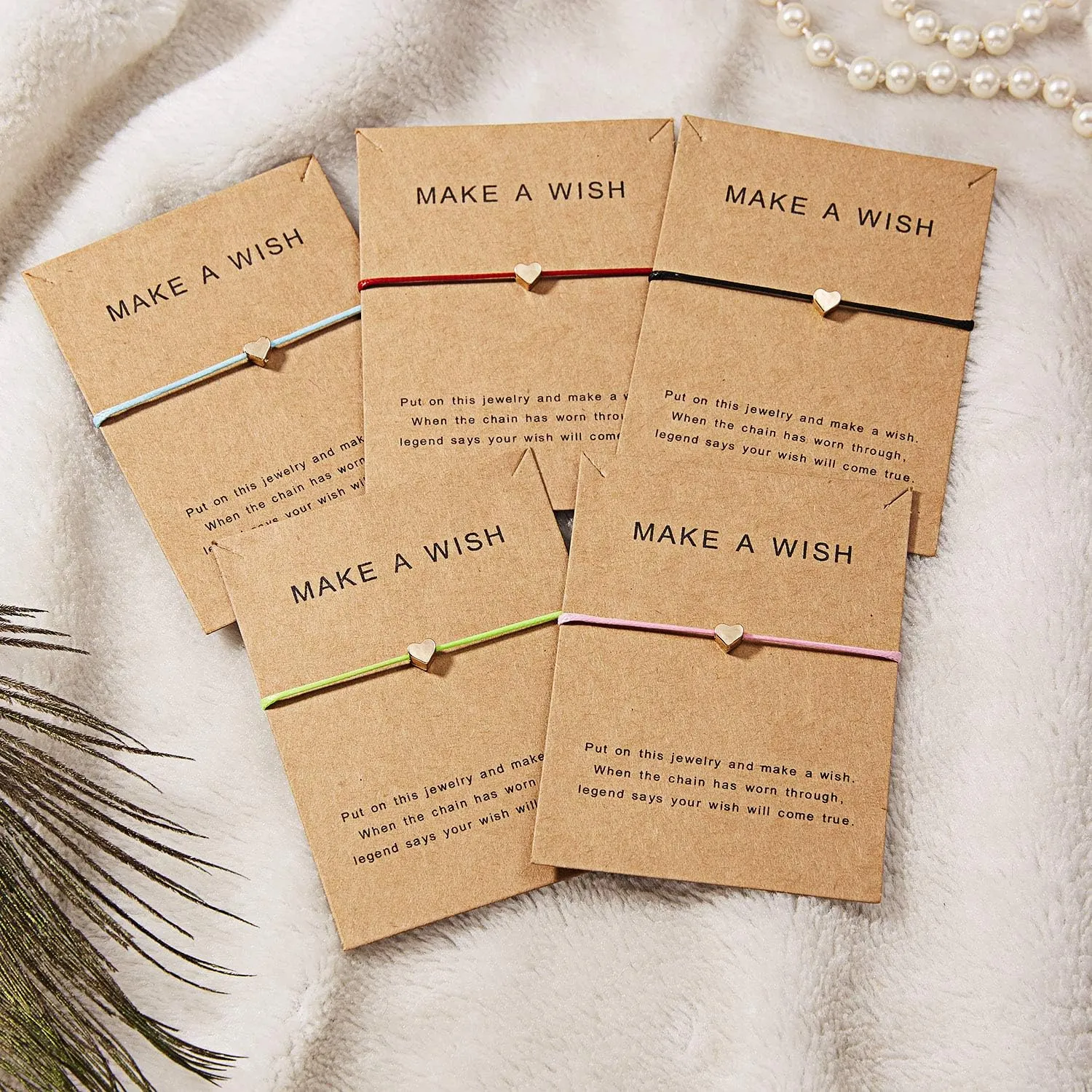 Simple Adjustable Braided Heart Shaped Bracelet with Wish Cards Star Wrap Wristband Bangle for Women Friendship Jewelry 5Pcs/Pack