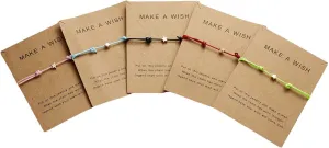Simple Adjustable Braided Heart Shaped Bracelet with Wish Cards Star Wrap Wristband Bangle for Women Friendship Jewelry 5Pcs/Pack