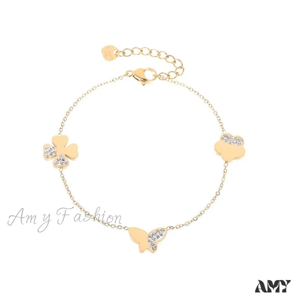 Simple Design Four-leave Clover Butterfly Bracelet