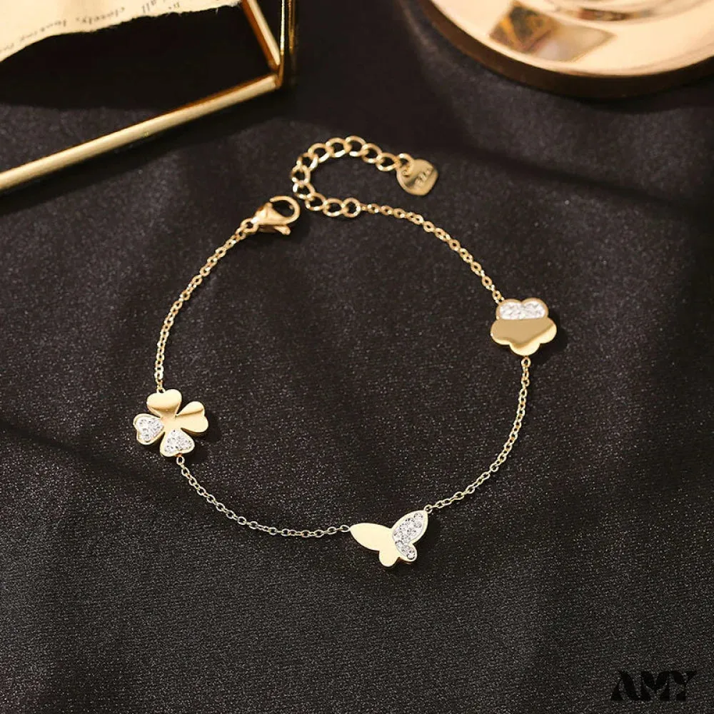 Simple Design Four-leave Clover Butterfly Bracelet