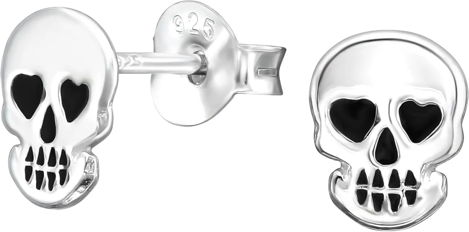 Skull Ghost 925 Sterling Silver Very Tiny Stud Earrings, Piercing Jewelry