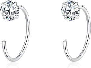Small Huggie Half Hoop Earrings CZ Open Hoop Earrings CZ Tiny Cartilage Hypoallergenic Stud Earrings for Women Men