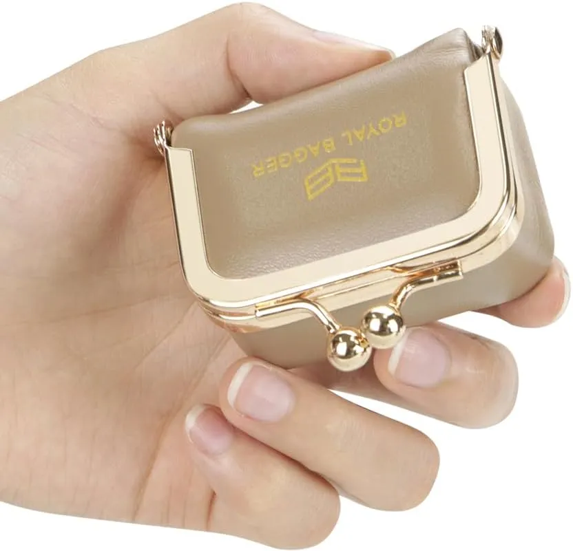 Small Size, Retro Genuine Leather Mini Kiss Lock Coin Purse  Women's Jewelry Box for Earrings, Rings & More 3894 (Rose)