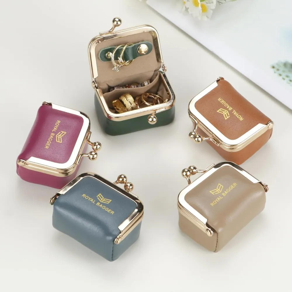 Small Size, Retro Genuine Leather Mini Kiss Lock Coin Purse  Women's Jewelry Box for Earrings, Rings & More 3894 (Rose)