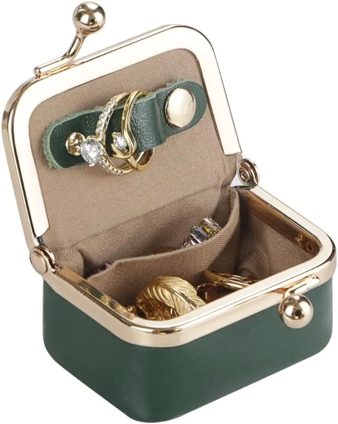 Small Size, Retro Genuine Leather Mini Kiss Lock Coin Purse  Women's Jewelry Box for Earrings, Rings & More 3894 (Rose)