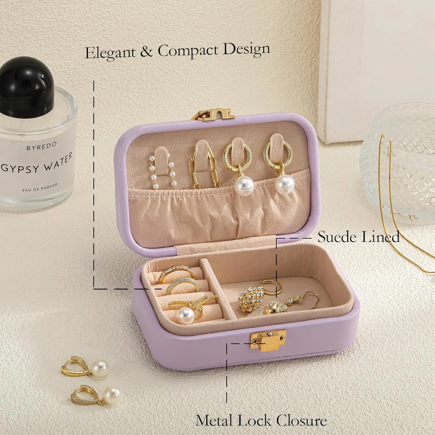 Small Travel Jewelry Box for Women - Jewelry Organizer for Bracelets, Earrings, Necklaces | Birthday, Valentines & Christmas Gift for Girls, TS Lovers (Includes Bracelet & TS Merch)-Lavender