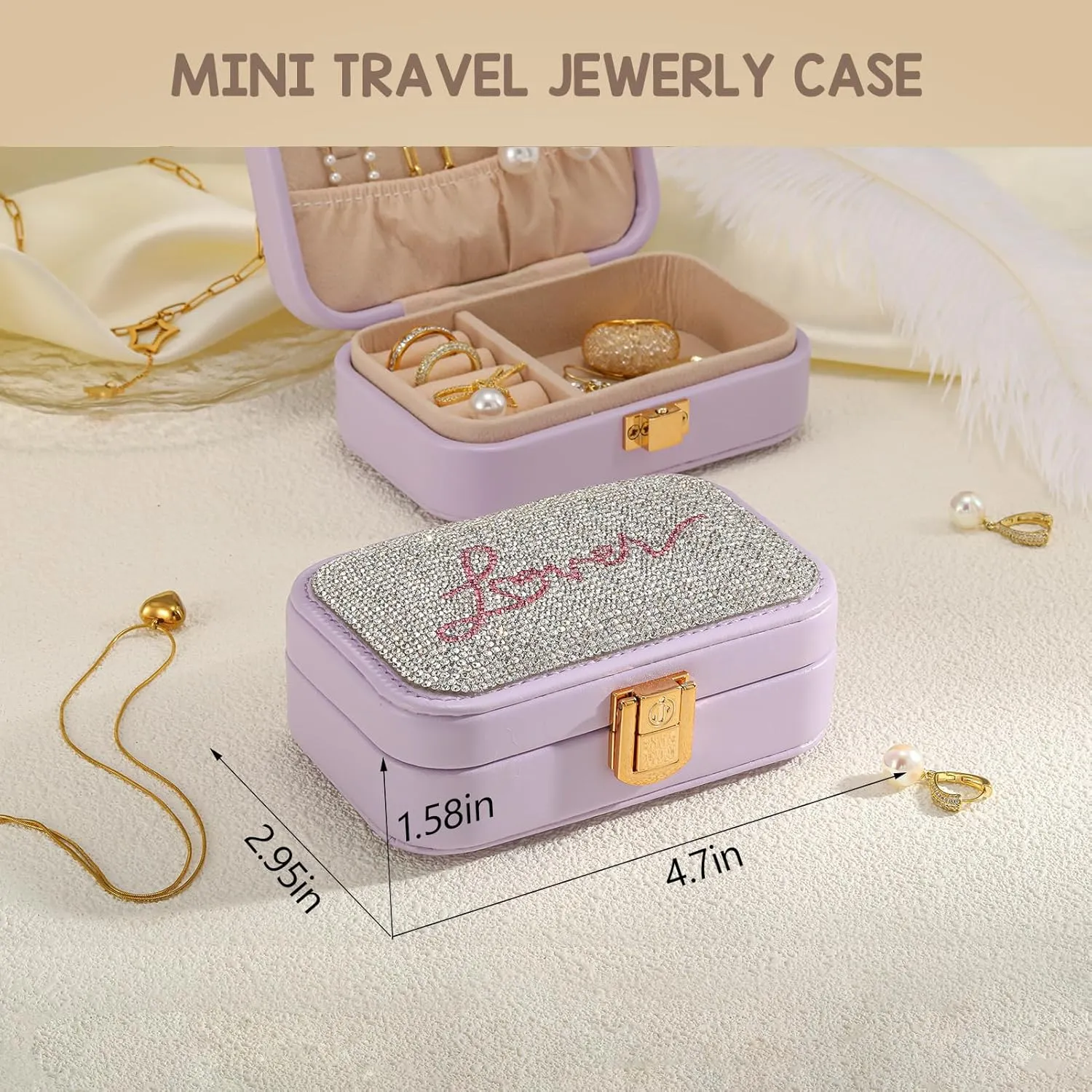 Small Travel Jewelry Box for Women - Jewelry Organizer for Bracelets, Earrings, Necklaces | Birthday, Valentines & Christmas Gift for Girls, TS Lovers (Includes Bracelet & TS Merch)-Lavender