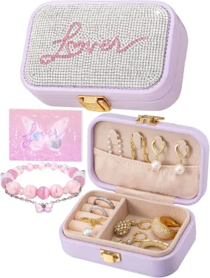 Small Travel Jewelry Box for Women - Jewelry Organizer for Bracelets, Earrings, Necklaces | Birthday, Valentines & Christmas Gift for Girls, TS Lovers (Includes Bracelet & TS Merch)-Lavender