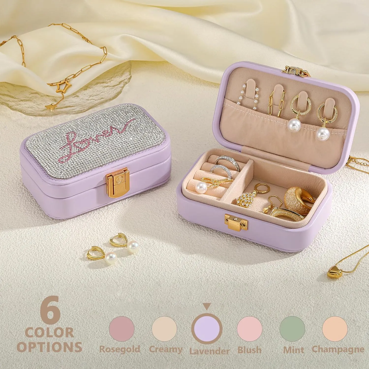 Small Travel Jewelry Box for Women - Jewelry Organizer for Bracelets, Earrings, Necklaces | Birthday, Valentines & Christmas Gift for Girls, TS Lovers (Includes Bracelet & TS Merch)-Lavender