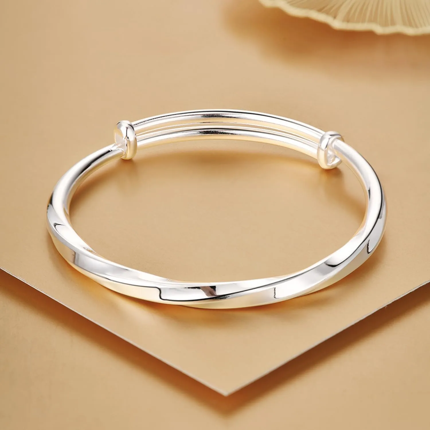 Solid 925 Sterling Silver Bracelets for Women Simple Adjustable Bangle Bracelet