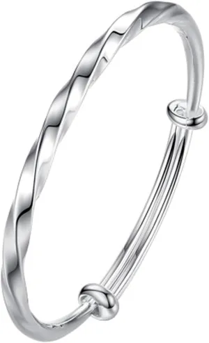 Solid 925 Sterling Silver Bracelets for Women Simple Adjustable Bangle Bracelet