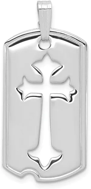 Solid 925 Sterling Silver Dog Tag Cut out Cross Pendant Charm - 38mm x 16mm
