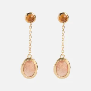 Solid Gold Orange Garnet and Sunstone Dusk Drop Earrings