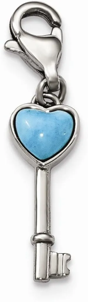 Solid Stainless Steel Imitation Turquoise Heart Key C with Lobster Clasp