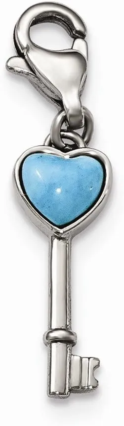 Solid Stainless Steel Imitation Turquoise Heart Key C with Lobster Clasp