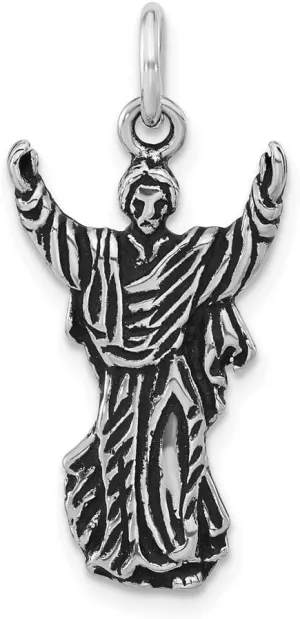 Sonia Jewels Real 925 Sterling Silver Vintage Antiqued and Textured Jesus with Hands Up Pendant Charm