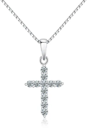 Sparkling Cross Necklace 925 Sterling Silver Halo Crucifix Pendant CZ Diamonds Cross Jewelry