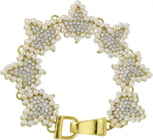 Sparkling Faux Pearl and Rhinestone Ivy Link Bracelet with Magnetic Clasp, 7.5 inches
