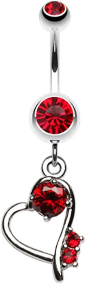 Sparkling Stone in Heart Dangle WildKlass Belly Button Ring