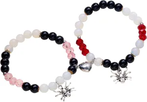 Spider Matching Bracelets for Couple Relationship Distance Bracelet Red Heart Energy Stone Spider Beads Bracelet Friendship Bracelets Relationship Promise Bracelet Halloween Party Jewelry Valentines Gift