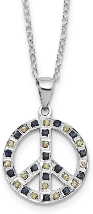 SS Platinum-plated Diamond Mystique Black and White Peace Sign Necklace