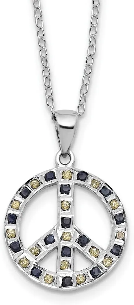 SS Platinum-plated Diamond Mystique Black and White Peace Sign Necklace