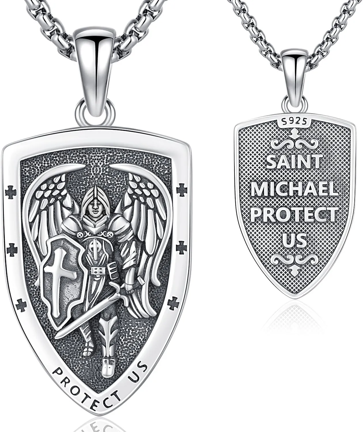 St Christopher/Benedict/Michael Pendant for Men, S925 Sterling Silver Cross Pendants Medals Protection Religious Amulet Jewelry For Men Women