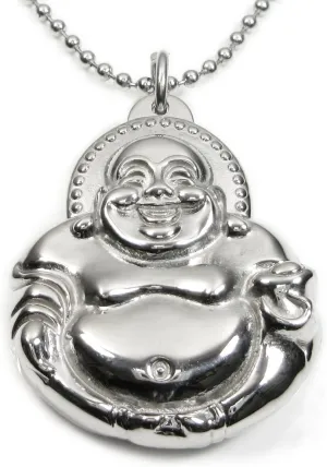 Stainless Steel Big Belly Laughing Buddha Pendant Necklace 40mm