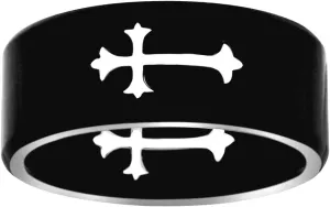 Stainless Steel Mens Black Vintage Religious Faith Cross Comfort-Fit Fashion Band Ring Wedding-Band for Men