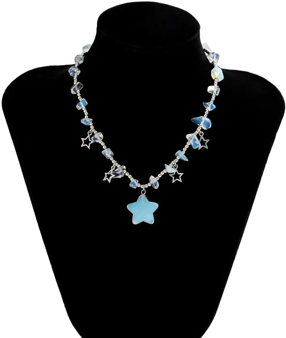 Star Charms Pendant Choker Y2K Healing Crystal Necklace Summer Jewelry with Silver Chains for Women