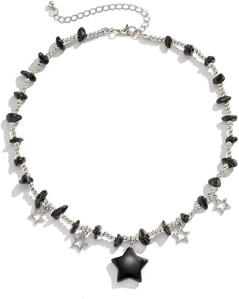 Star Charms Pendant Choker Y2K Healing Crystal Necklace Summer Jewelry with Silver Chains for Women