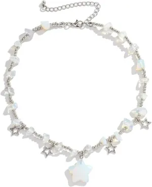 Star Charms Pendant Choker Y2K Healing Crystal Necklace Summer Jewelry with Silver Chains for Women