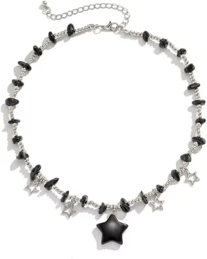 Star Charms Pendant Choker Y2K Healing Crystal Necklace Summer Jewelry with Silver Chains for Women