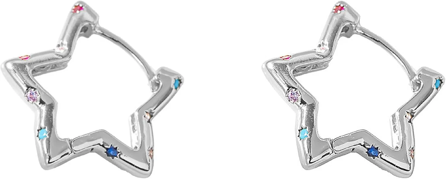 Star Earrings for Women Gold Star Hoop Huggie Earrings Dainty Colour Rhinestone Star Earrings Hypoallergenic Small Hoop Earrings Cartilage Jewelry for Women