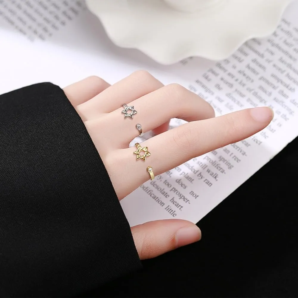 Star of David Zircon Ring for Women, Simple Magen David Wiccan Amulet, Hexagram Adjustable Rings Jewish Jewelry