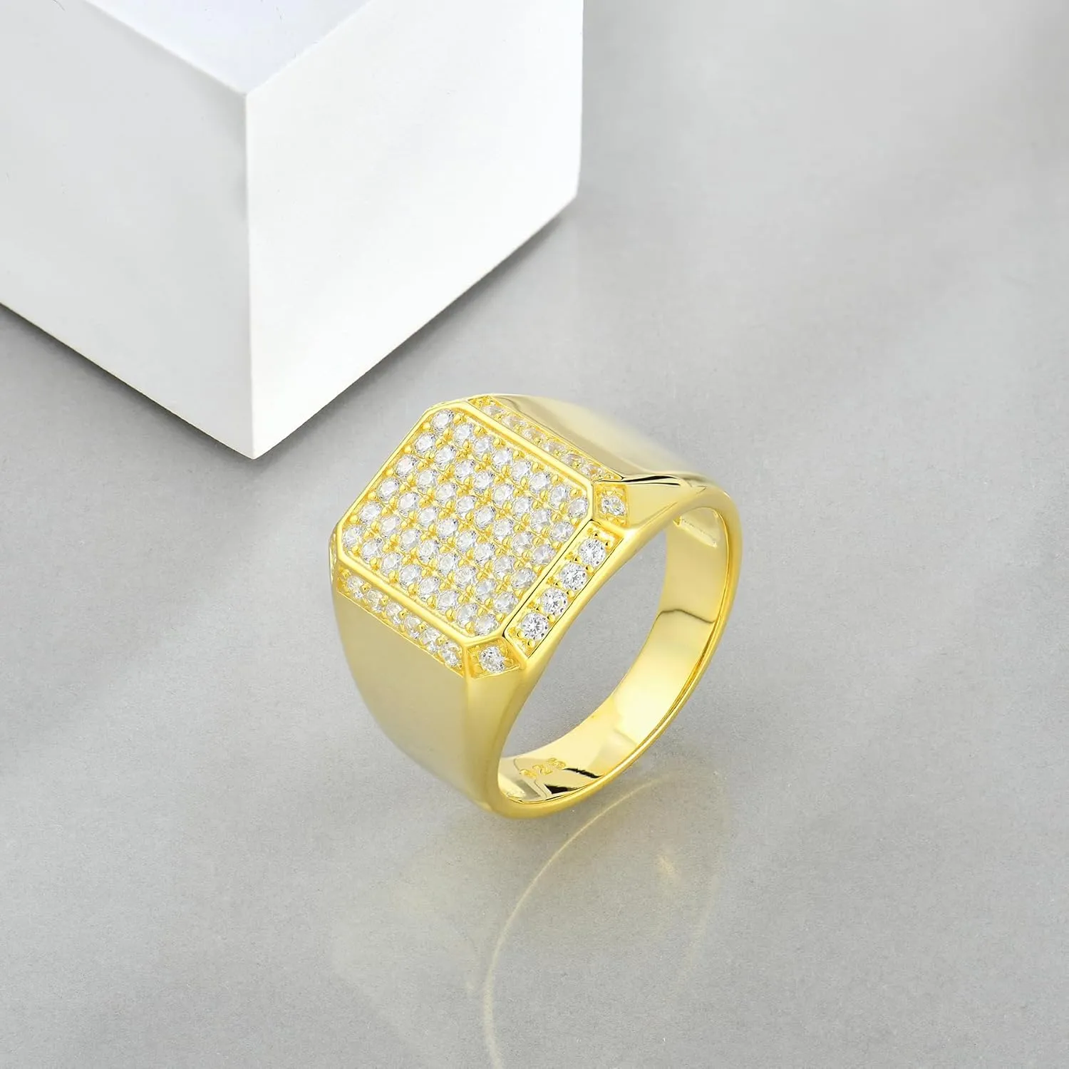 STARCHENIE Men's Lab Diamond Ring 925 Sterling Silver Rings for Men 18k Gold Plated Bling Cubic Zirconia Hip Hop Band Big Men Rings Size 8/9/10/11/12