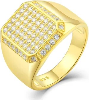 STARCHENIE Men's Lab Diamond Ring 925 Sterling Silver Rings for Men 18k Gold Plated Bling Cubic Zirconia Hip Hop Band Big Men Rings Size 8/9/10/11/12