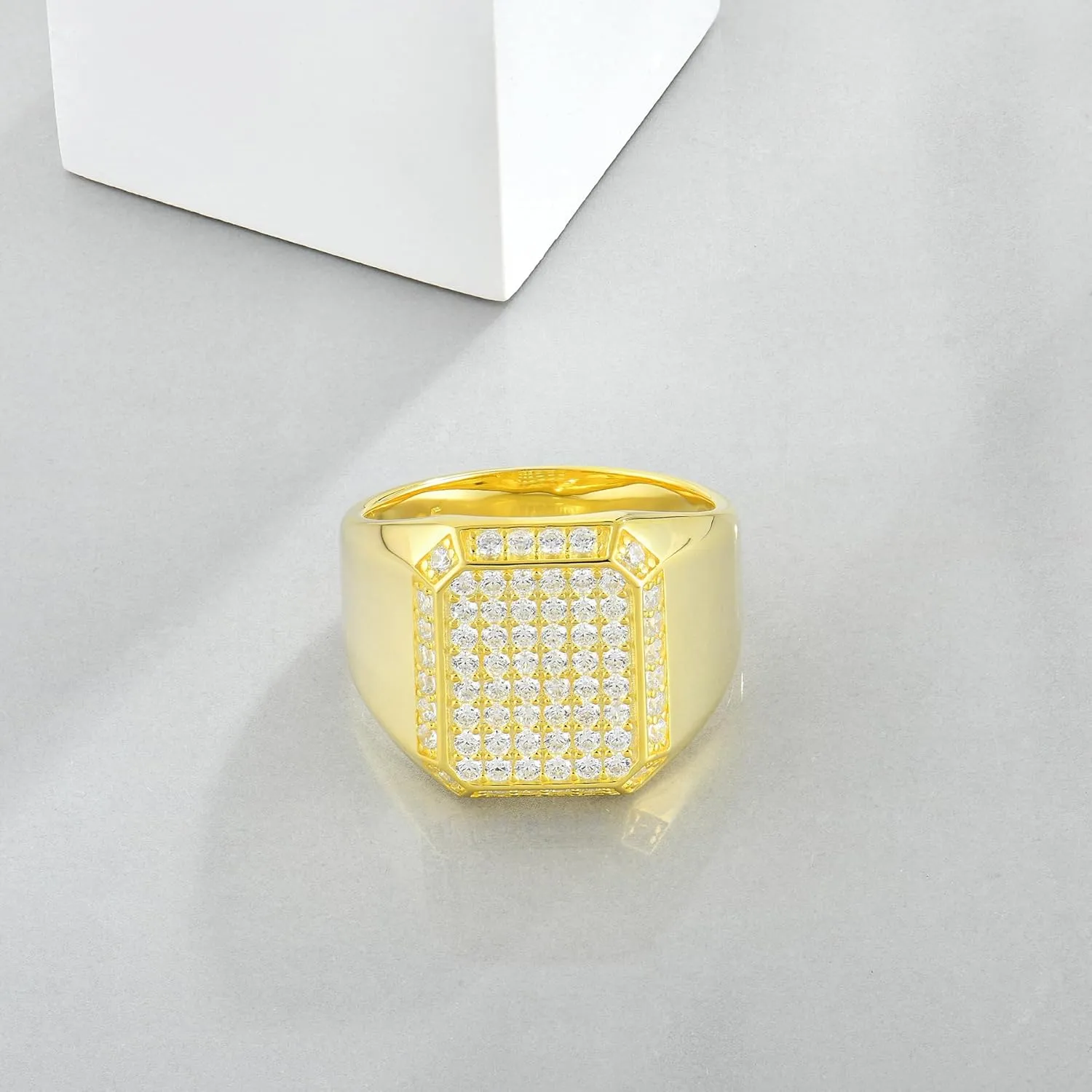STARCHENIE Men's Lab Diamond Ring 925 Sterling Silver Rings for Men 18k Gold Plated Bling Cubic Zirconia Hip Hop Band Big Men Rings Size 8/9/10/11/12