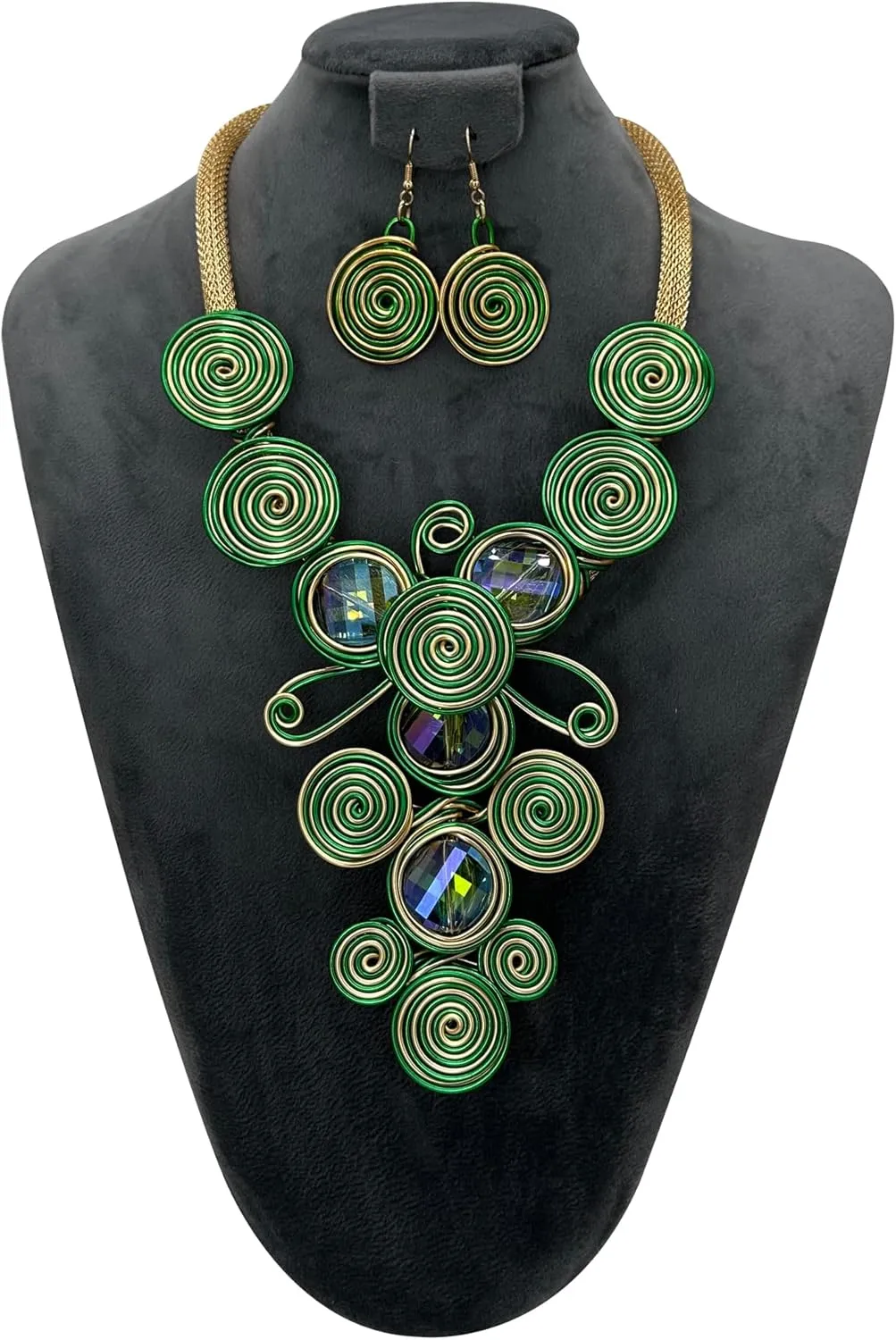 Statement African Necklace For Women African Jewelry Costume Earring Sets Tribal Fashion Colorful Big Rhinestone Crystal Pendent Collar Choker Bold Chunky Bib Handmade