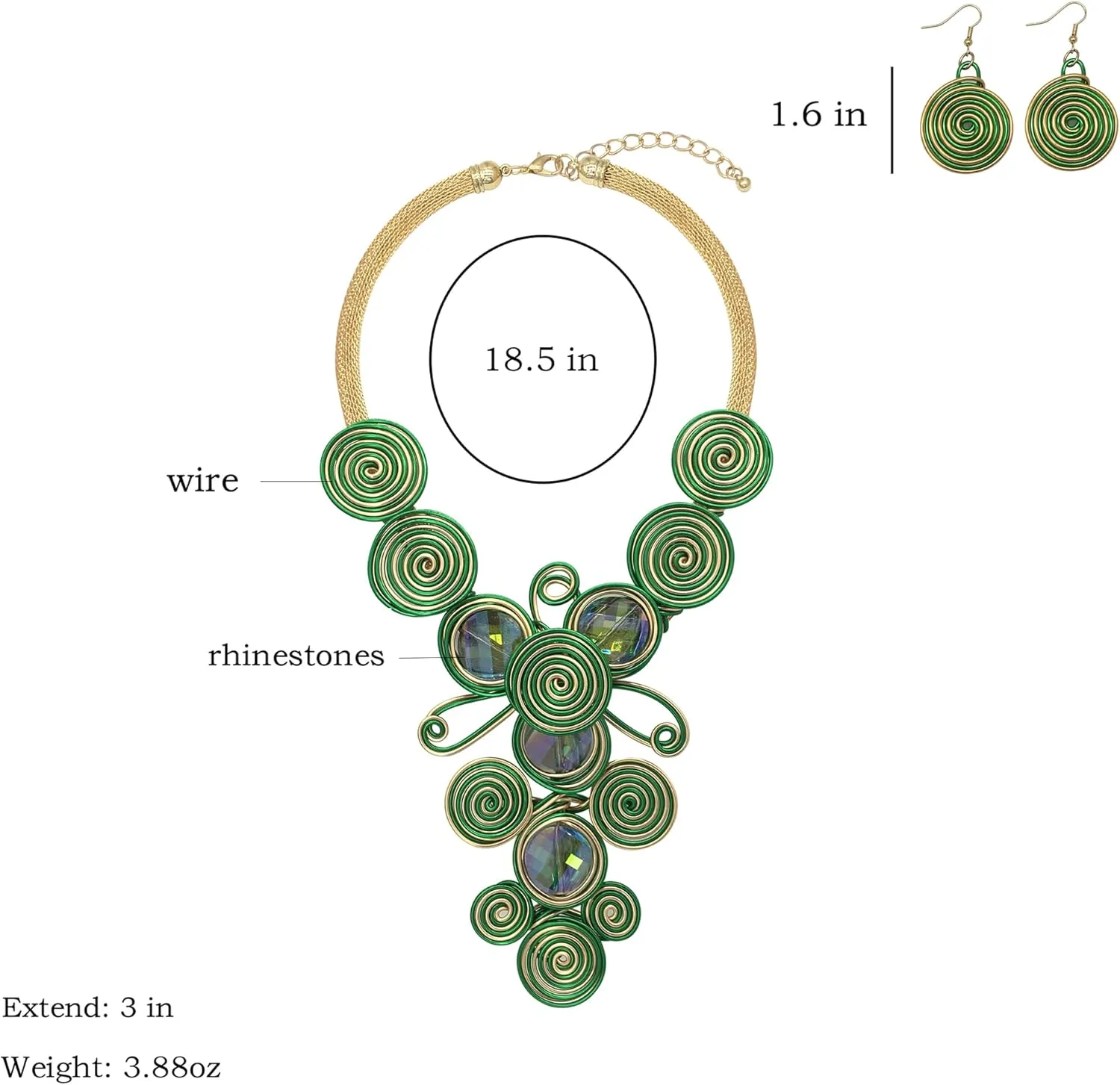 Statement African Necklace For Women African Jewelry Costume Earring Sets Tribal Fashion Colorful Big Rhinestone Crystal Pendent Collar Choker Bold Chunky Bib Handmade