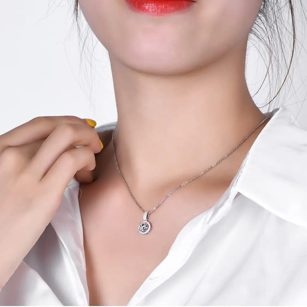 Sterling Siliver Moissanite Pendant Necklace for Women Created Moissanite Diamond Necklaces 18K White Gold Plated Fine Jewelry for Wedding Engagement Velentines Christmas