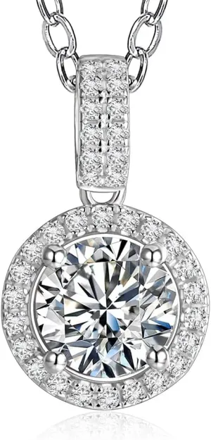 Sterling Siliver Moissanite Pendant Necklace for Women Created Moissanite Diamond Necklaces 18K White Gold Plated Fine Jewelry for Wedding Engagement Velentines Christmas