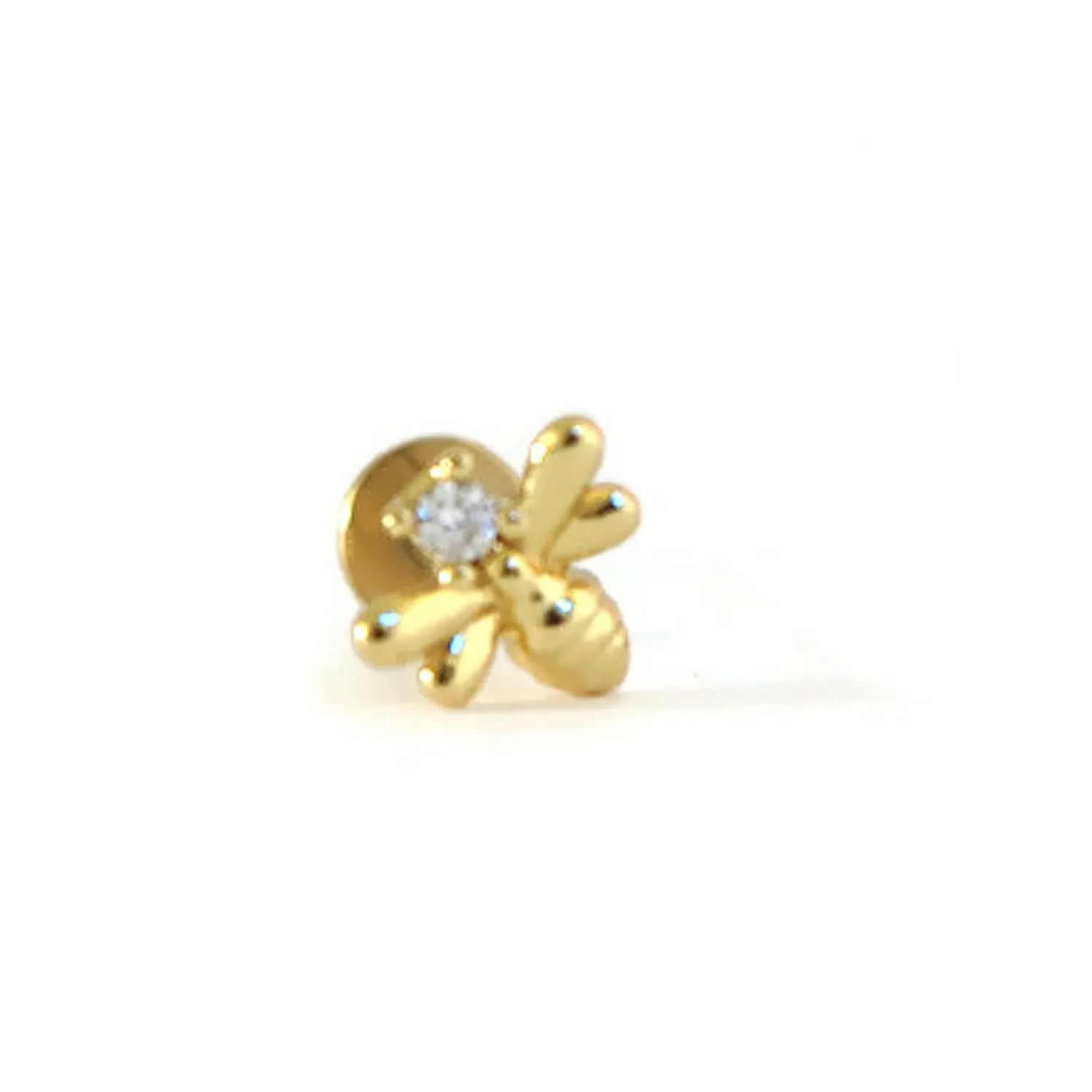 Sterling Silver 18 Gauge Flat Back Tiny Cubic Zirconia Bee Stud Earrings Handcrafted In USA (Real 18K Gold Plated 8mm[Standard] 1 Piece)